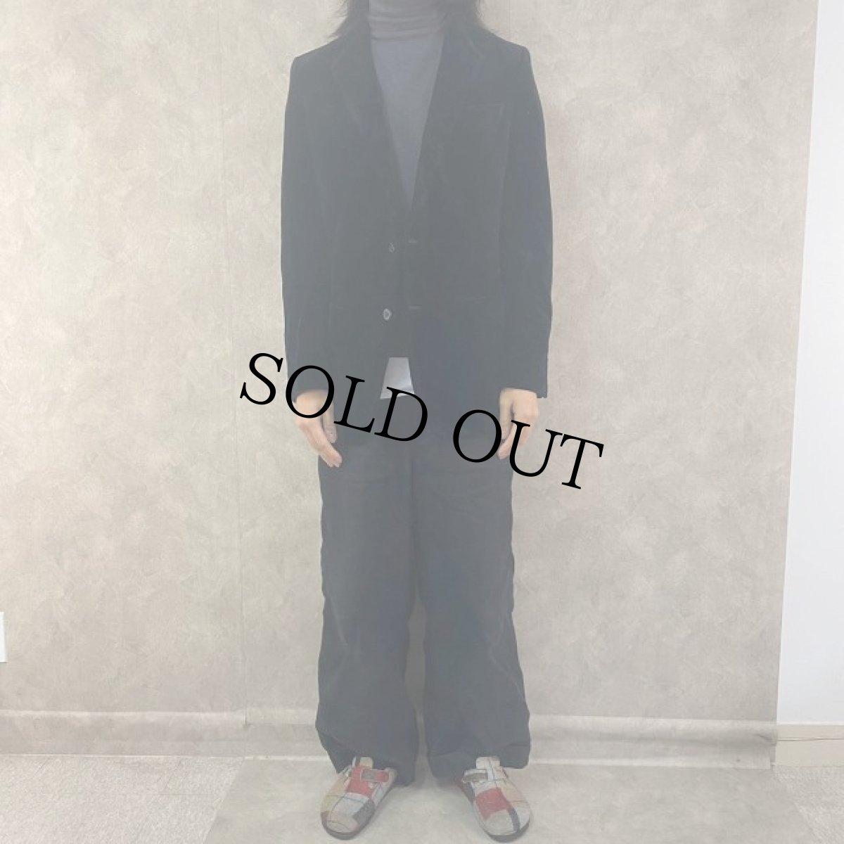 画像2: 70's〜 POLAND製 ベルベットテーラードジャケット ブラック (2)