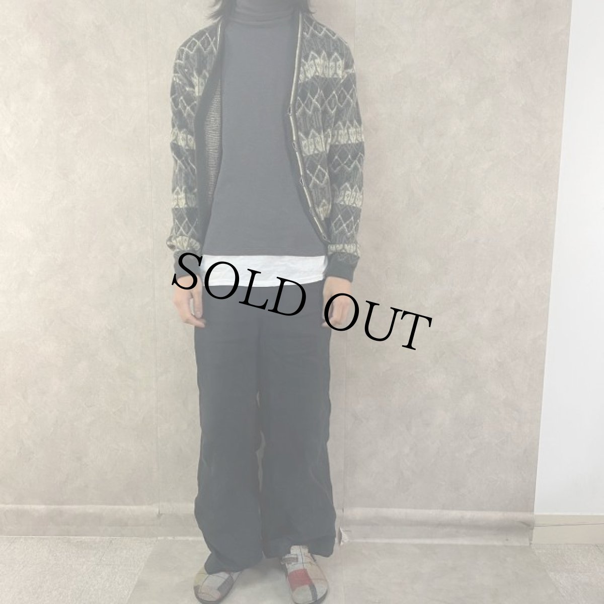 画像2: 60's Lamb Knit 総柄モヘアニットカーディガン M (2)