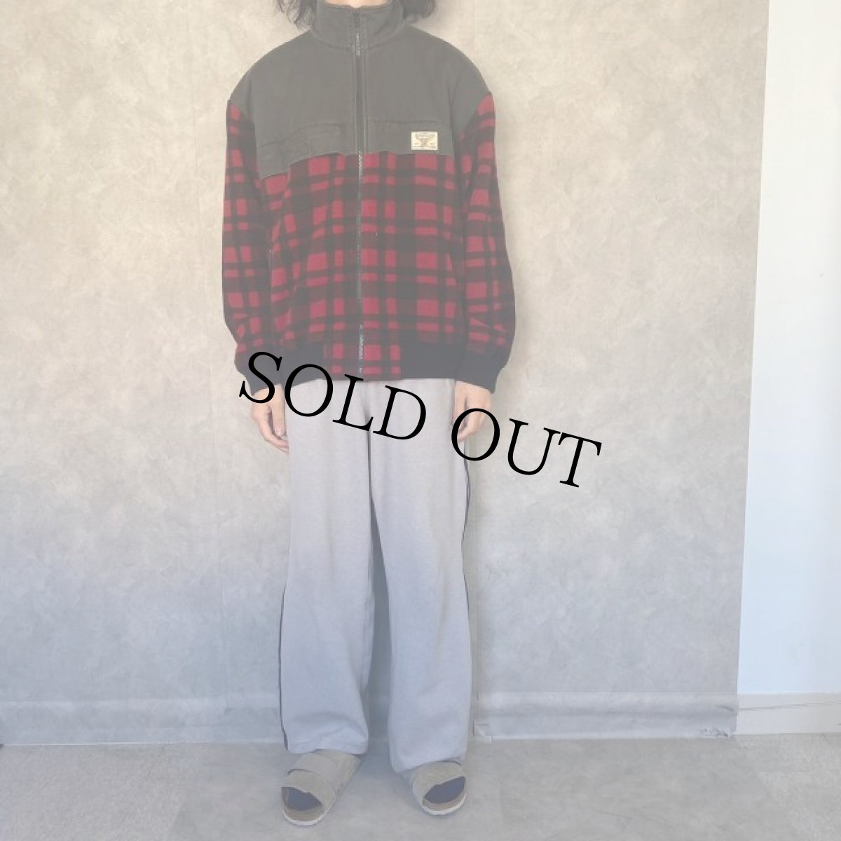 画像2: 90's POLO Ralph Lauren SPORTSMAN チェック柄 フリース切り替え ジャケット L (2)