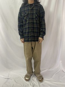 画像2: 60's PENDLETON チェック柄 エルボーパッチ付きウールシャツ L (2)