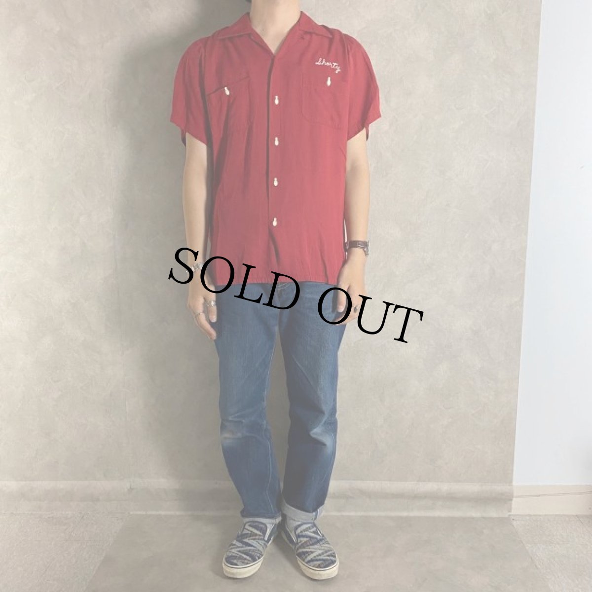 画像3: 60's Air flo "ARCADIA" チェーン刺繍 Bowling Shirt M (3)