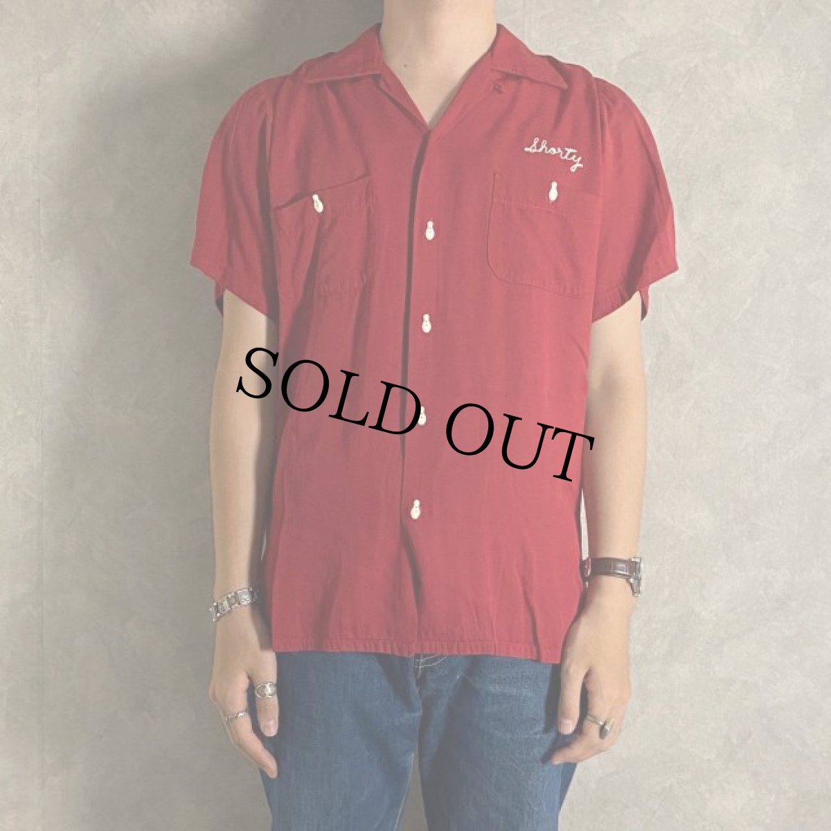 画像4: 60's Air flo "ARCADIA" チェーン刺繍 Bowling Shirt M (4)