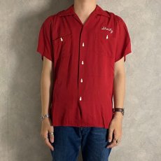 画像4: 60's Air flo "ARCADIA" チェーン刺繍 Bowling Shirt M (4)