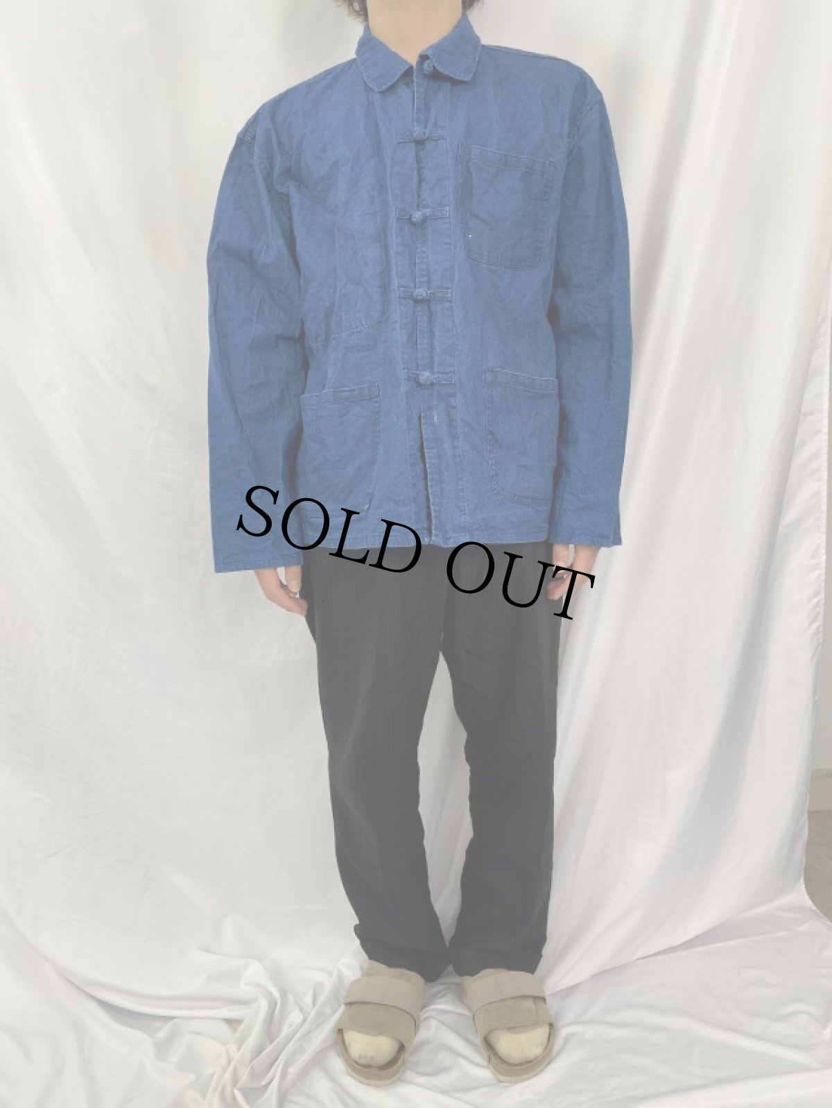 画像2: インディゴコットン カンフーシャツ (2)