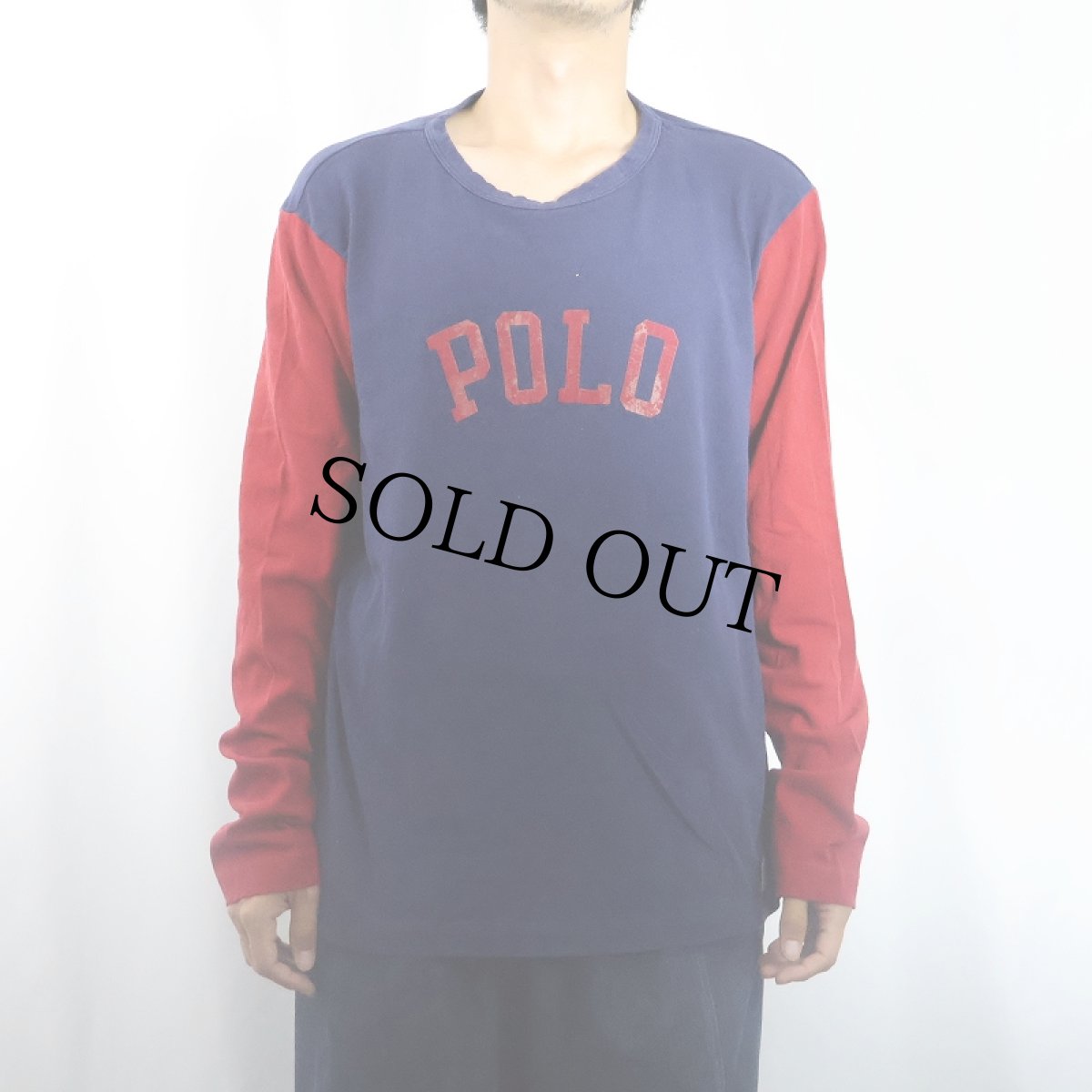 画像2: POLO Ralph Lauren "POLO" フロッキープリント 2トーンロンT L (2)