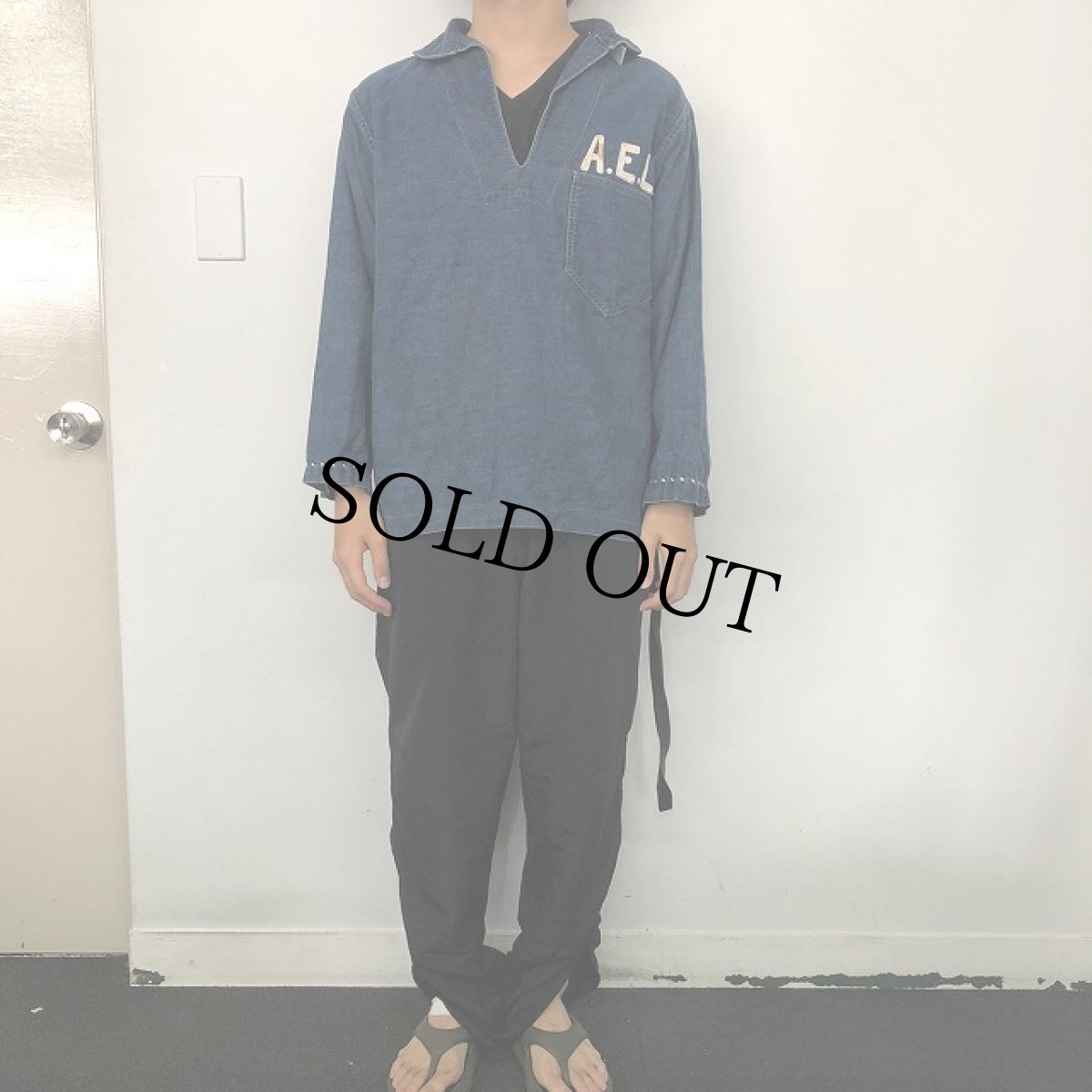 画像2: 30〜40's U.S.NAVY Shawl Collar Pullover Denim Jacket (2)