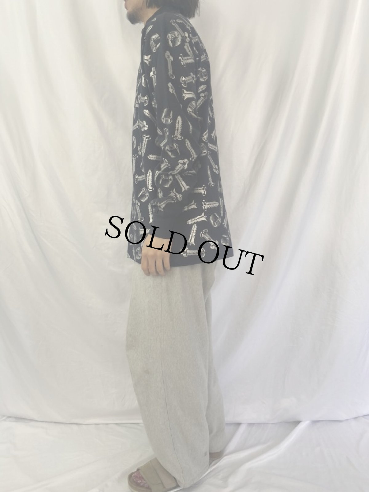 画像3: 90's Nappy Threads USA製 ネジプリント モックネックロンT XL (3)