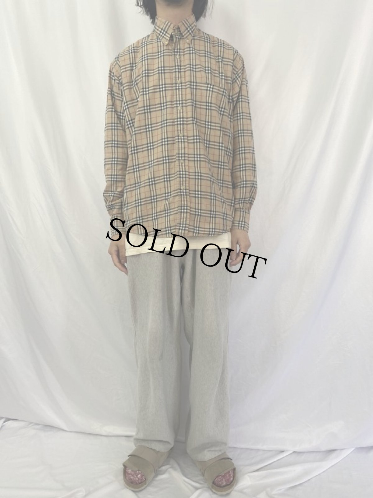 画像2: BURBERRY LONDON USA製 チェック柄 ボタンダウンコットンシャツ M (2)