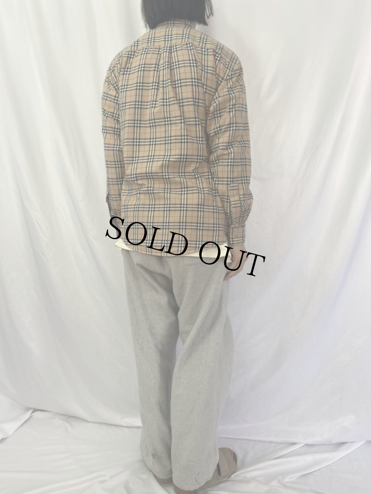 画像4: BURBERRY LONDON USA製 チェック柄 ボタンダウンコットンシャツ M (4)