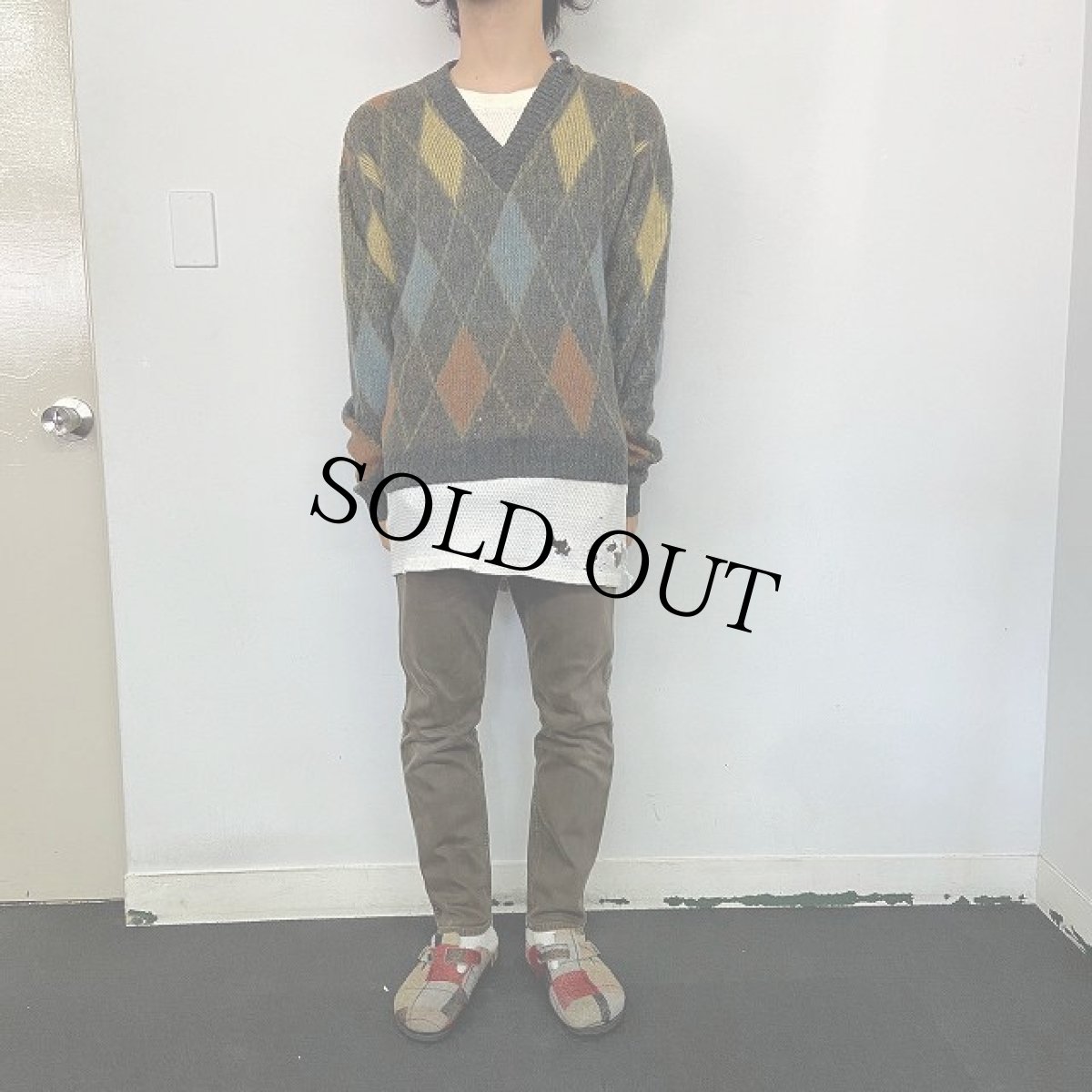 画像2: VINTAGE アーガイル柄 シャギーニットセーター (2)