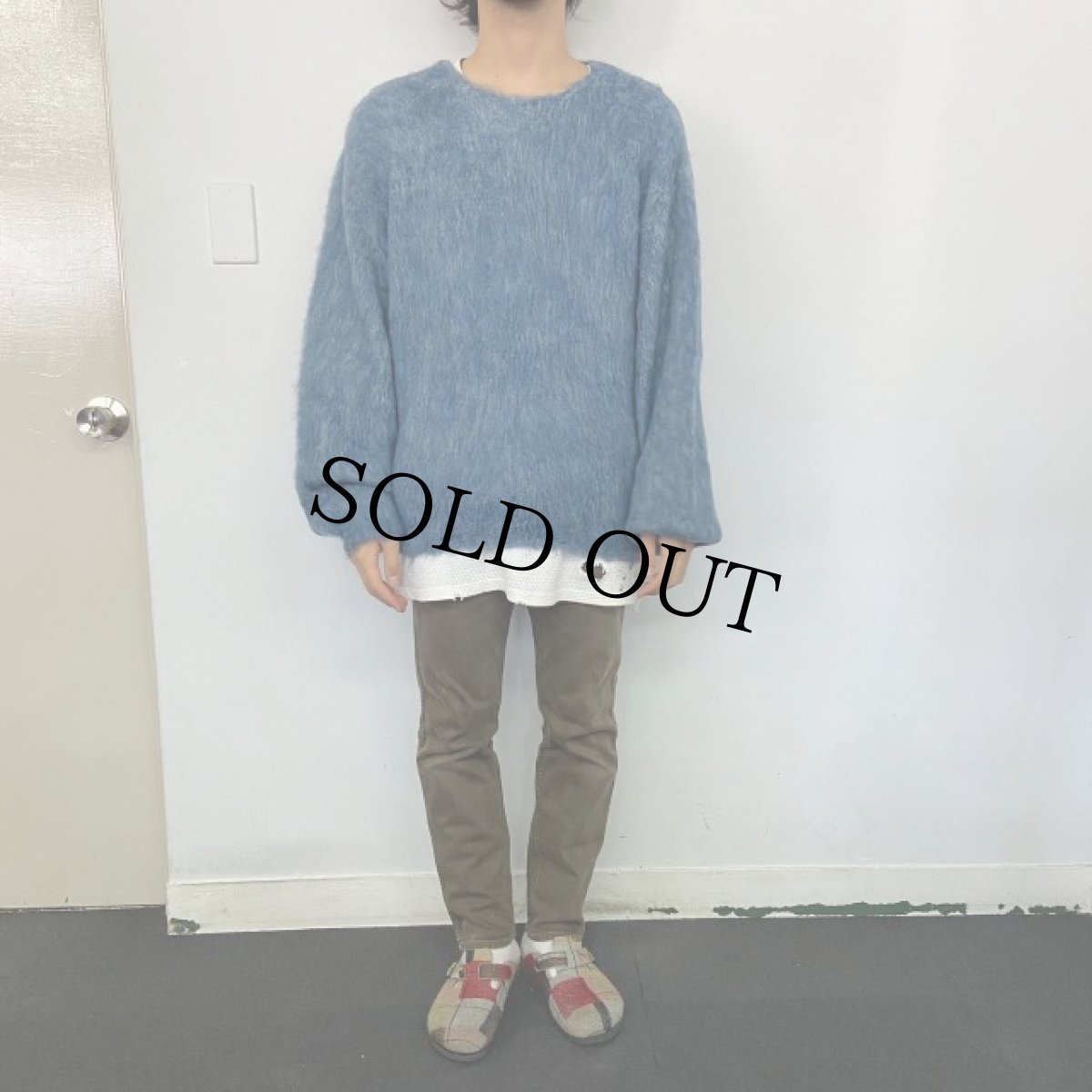 画像2: STRANGE TRIP "MIX MOHAIR BIG KNIT" GRAY×BLUE 【L】 (2)