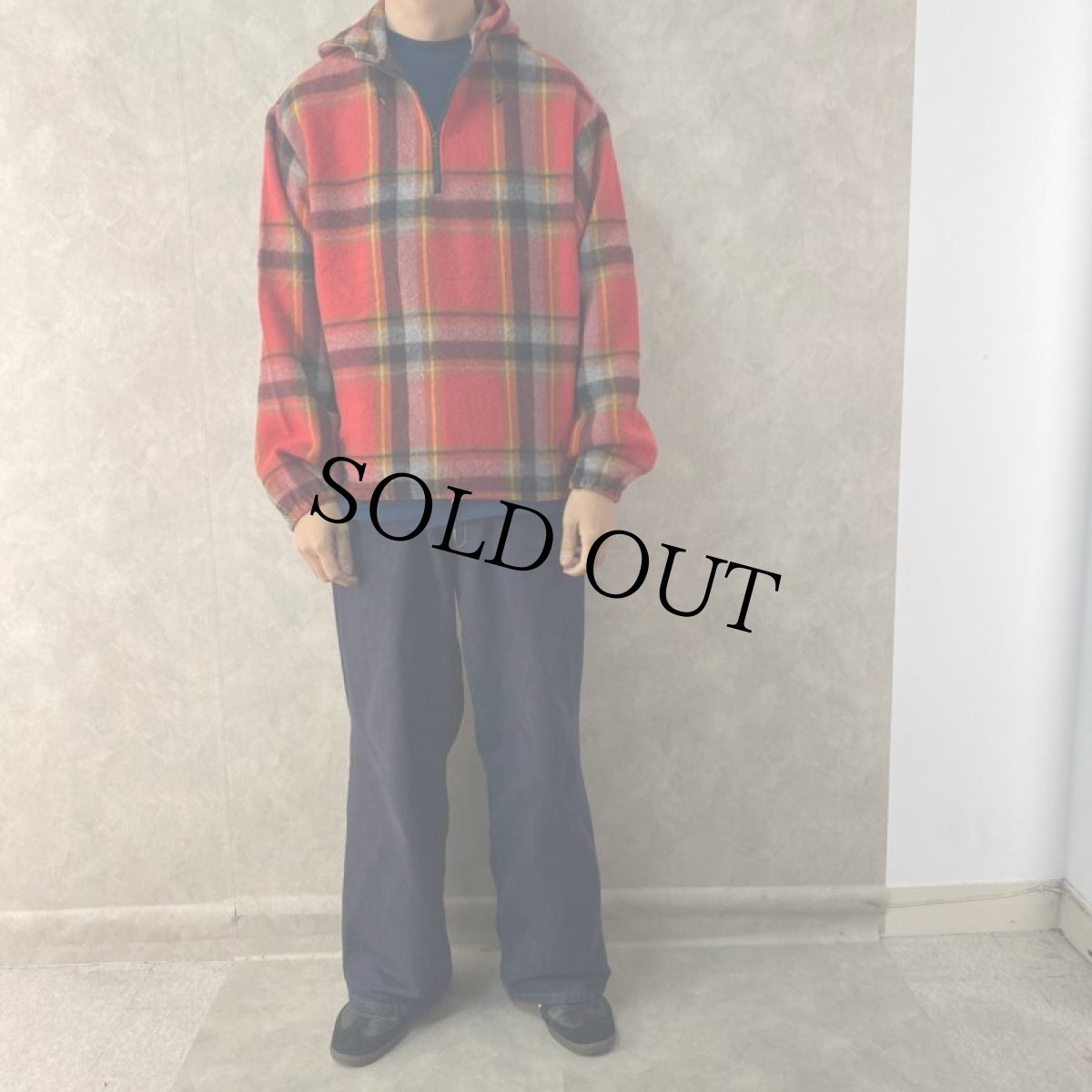 画像2: 60's Fox Knapp USA製 チェック柄 ハーフジップウールジャケット L (2)