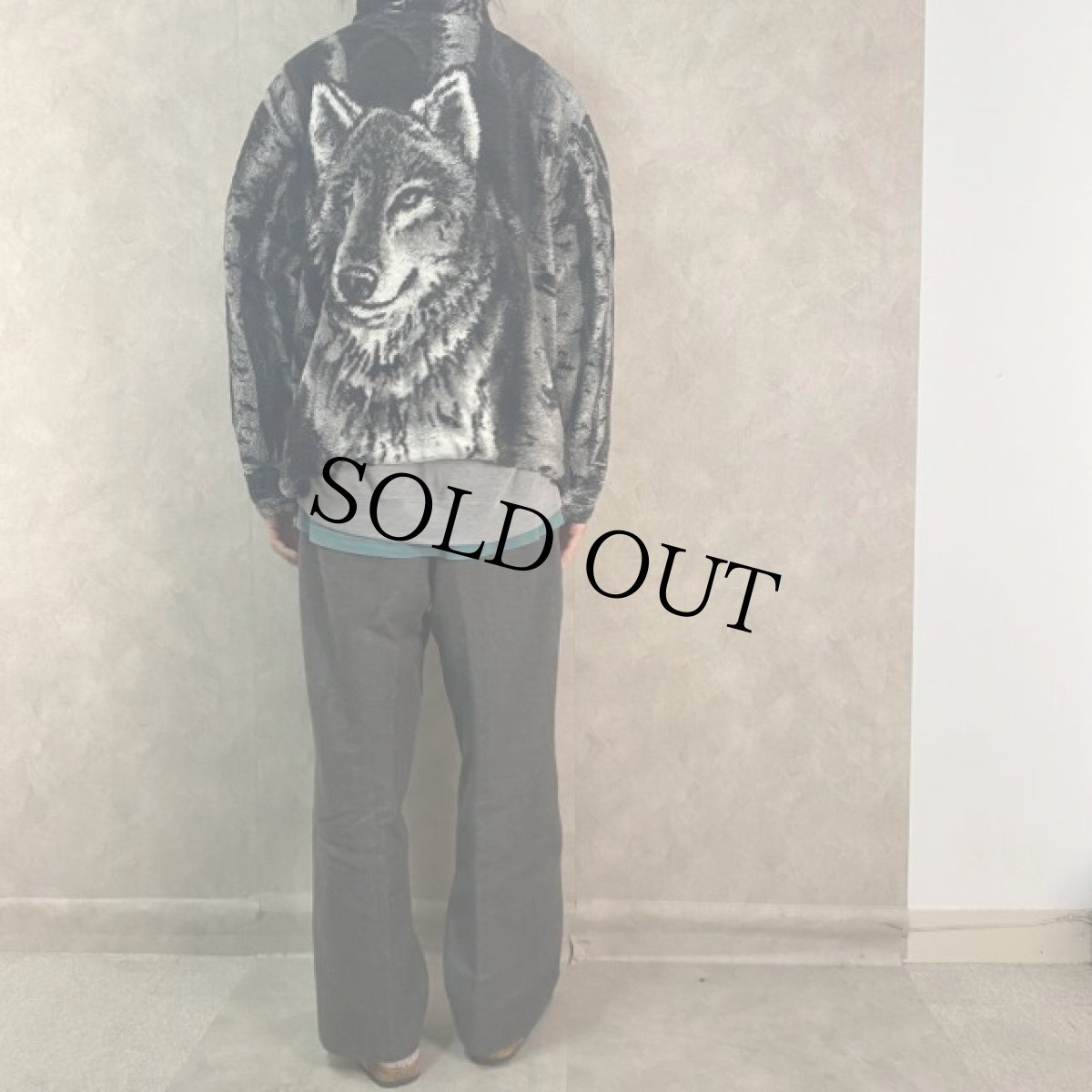 画像5: BLACK MOUNTAIN USA製 オオカミ柄 フリースジャケット L (5)