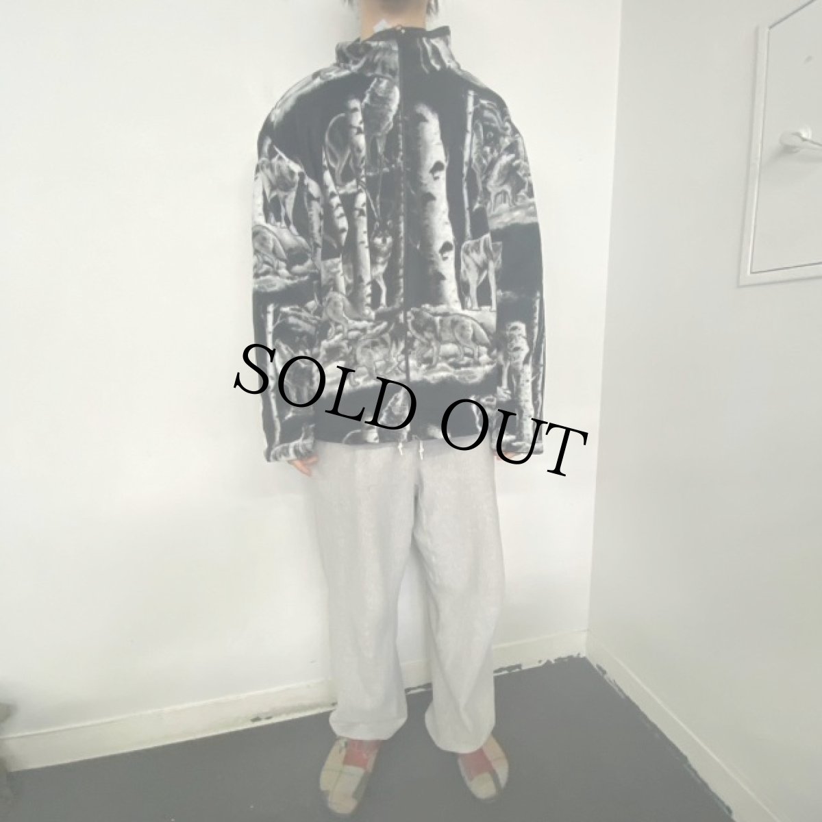 画像4: オオカミ柄 リバーシブル フリースジャケット XL (4)