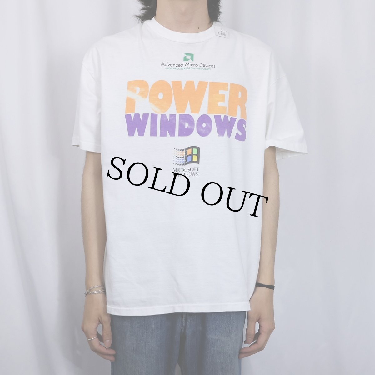 画像2: 90's Microsoft "POWER WINDOWS" コンピューター企業 プリントTシャツ XL (2)