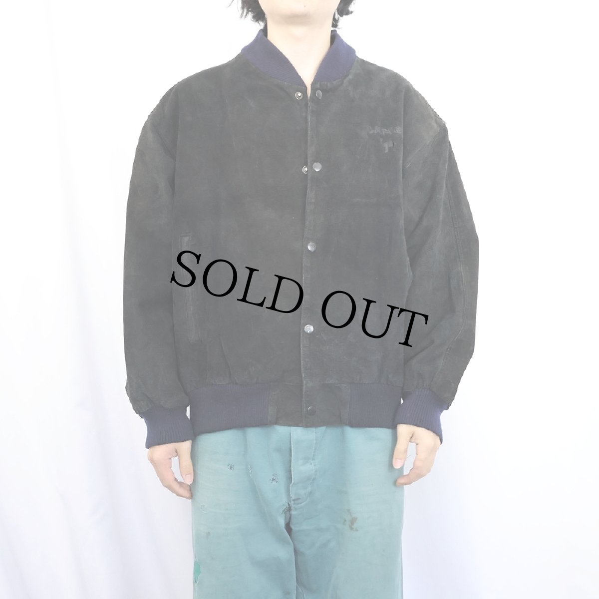 画像2: 90's CAMEL STYLES ロゴ刺繡 スエードレザージャケット BLACK L (2)