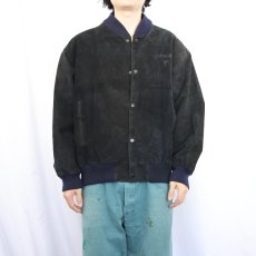 画像2: 90's CAMEL STYLES ロゴ刺繡 スエードレザージャケット BLACK L (2)