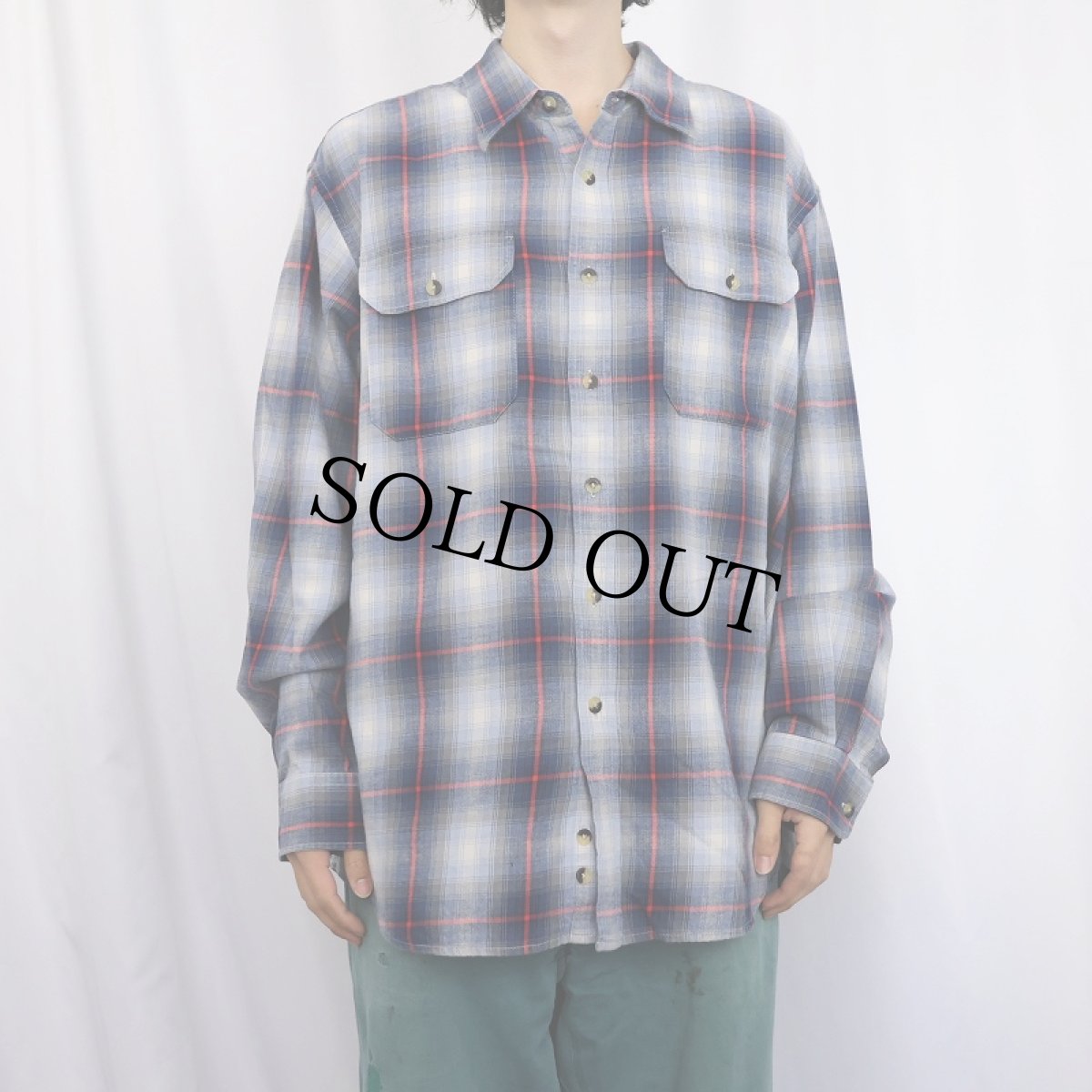 画像2: PENDLETON "PIONEER SHIRT" オンブレーチェック柄 ピマコットン×ウールシャツ XL (2)