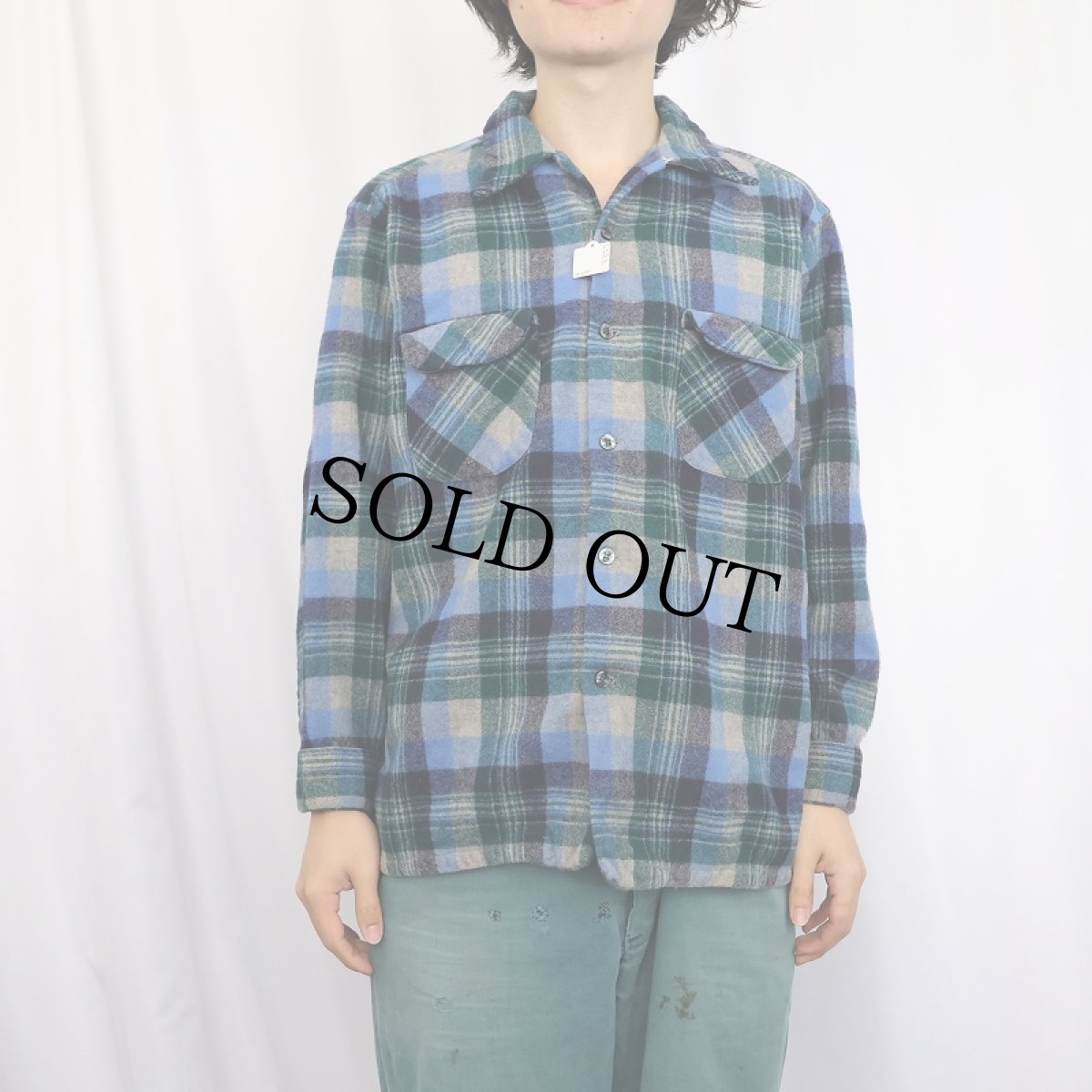 画像2: 70's PENDLETON USA製 チェック柄 ウールオープンカラーシャツ  (2)