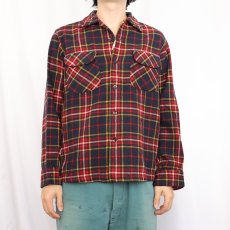 画像2: 60's PENDLETON チェック柄 オープンカラーウールシャツ M (2)