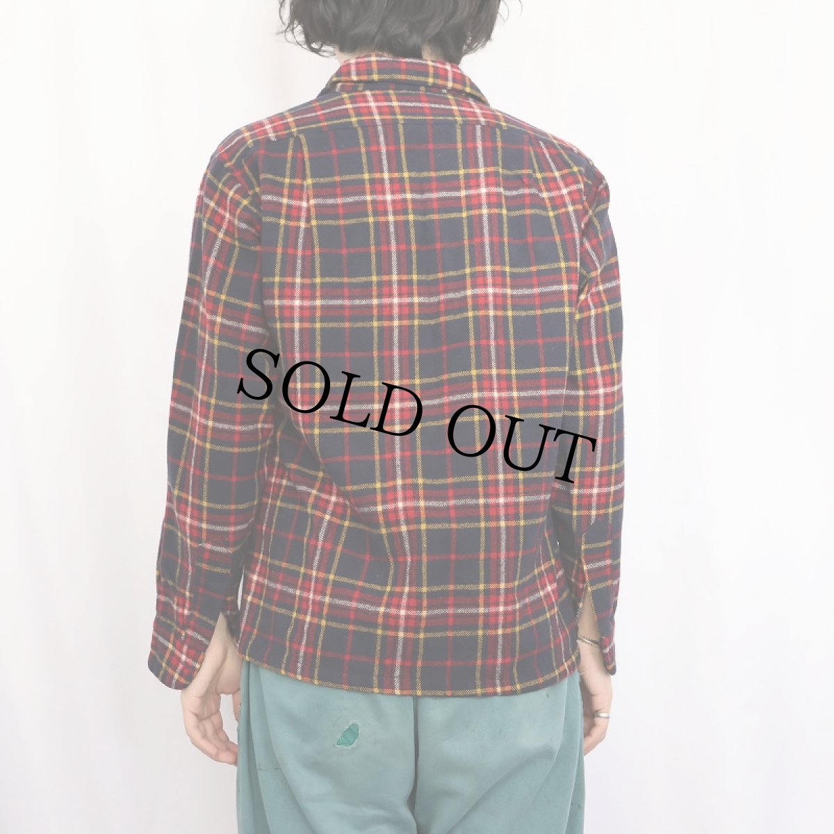 画像3: 60's PENDLETON チェック柄 オープンカラーウールシャツ M (3)