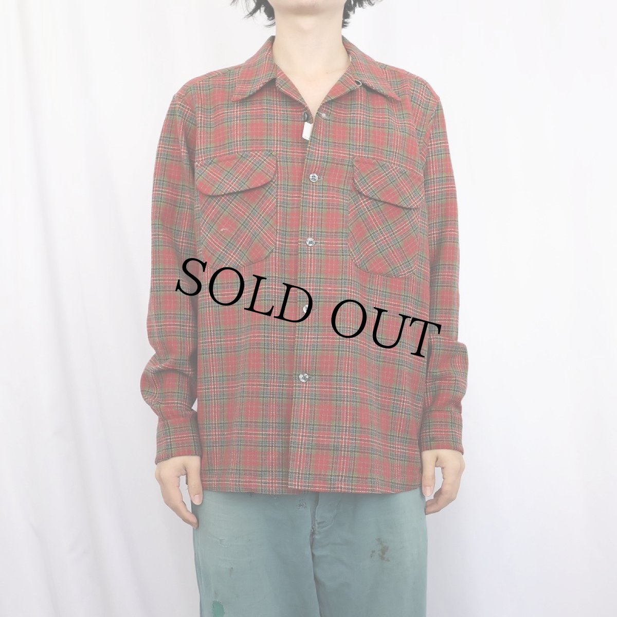 画像2: 70's PENDLETON USA製 チェック柄 ウールオープンカラーシャツ M (2)