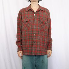 画像2: 70's PENDLETON USA製 チェック柄 ウールオープンカラーシャツ M (2)