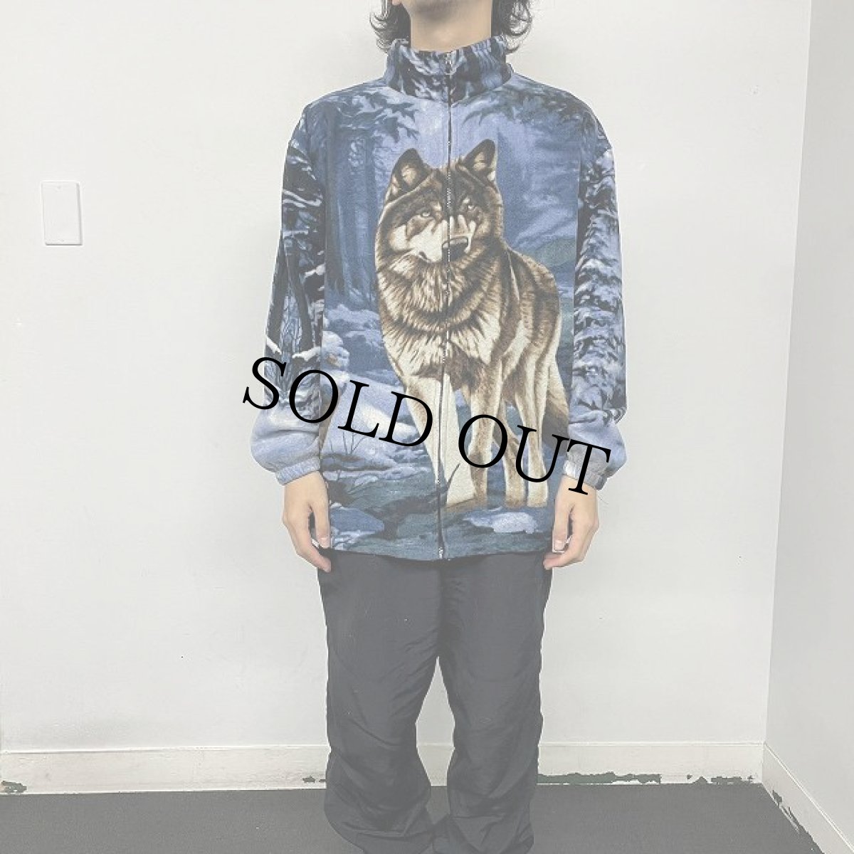 画像3: TRSIL CREST オオカミ柄 フリースジャケット XL (3)