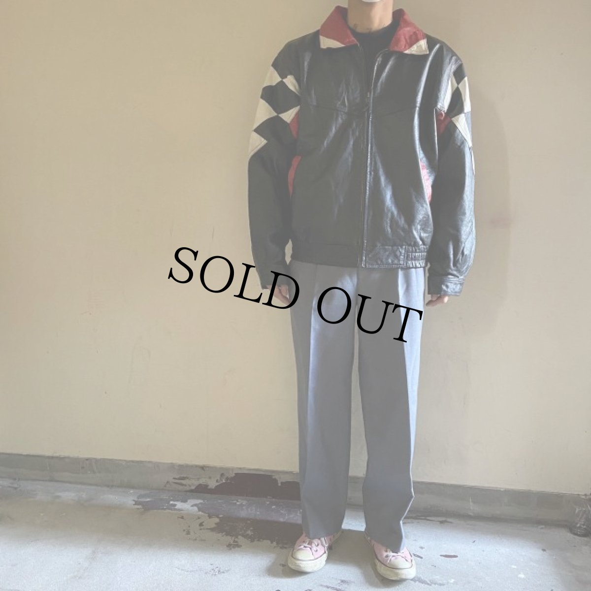 画像3: BURK'S BAY チェッカー切り替え レザージャケット L (3)