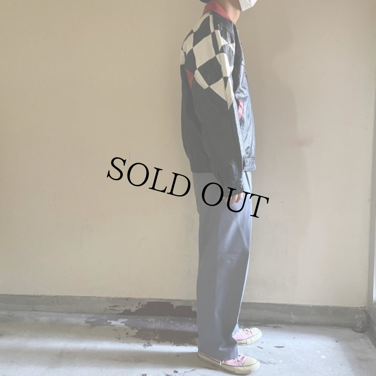 画像4: BURK'S BAY チェッカー切り替え レザージャケット L (4)