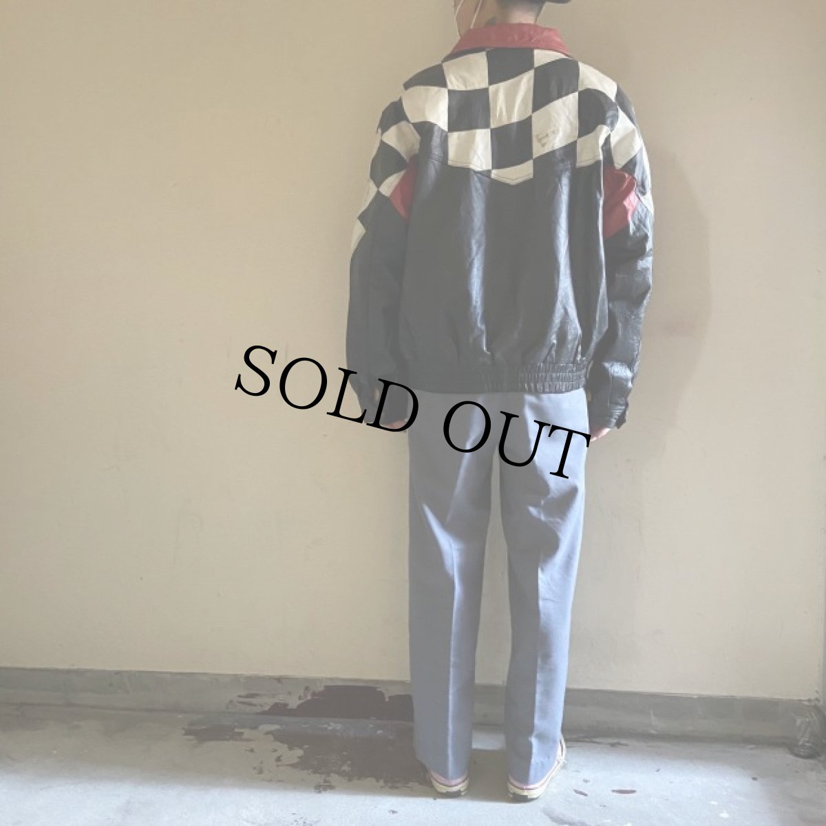 画像5: BURK'S BAY チェッカー切り替え レザージャケット L (5)