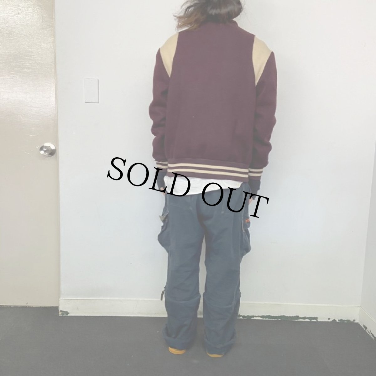 画像4: 60's LASLEY KNITTING CO. レザーパイピング ウールスタジャン 40 (4)