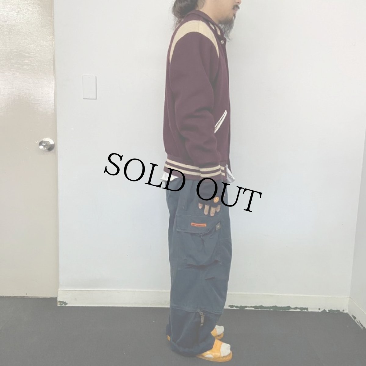 画像3: 60's LASLEY KNITTING CO. レザーパイピング ウールスタジャン 40 (3)