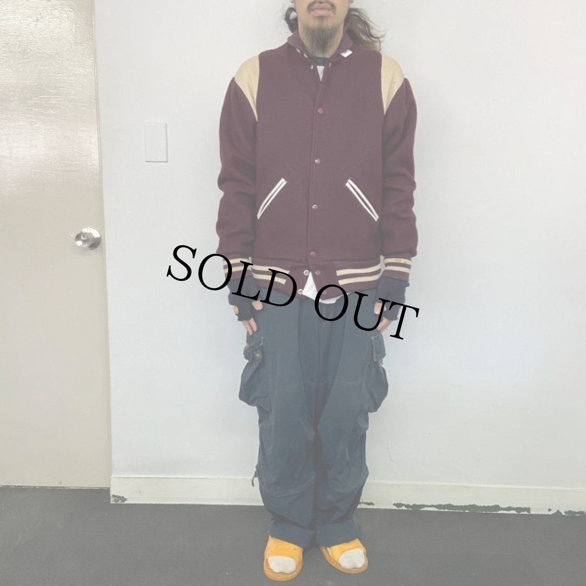 画像2: 60's LASLEY KNITTING CO. レザーパイピング ウールスタジャン 40 (2)