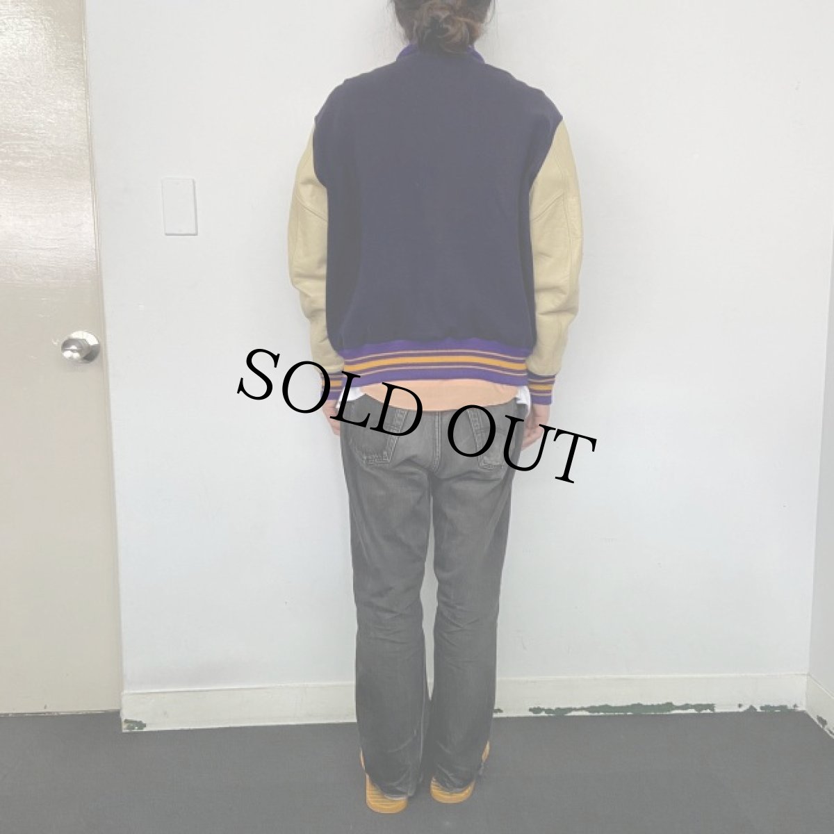 画像4: VINTAGE レザー×ウール スタジャン (4)