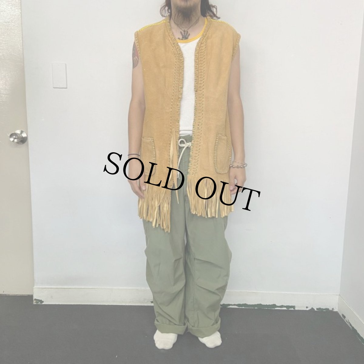 画像3: ラムバックスキン フリンジ リメイクベスト (3)