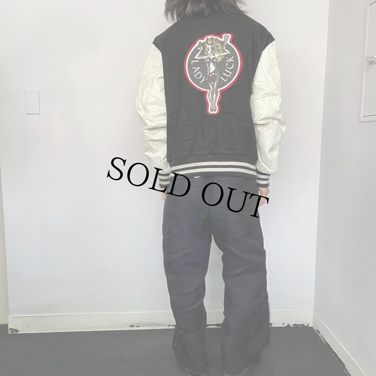 画像5: 80's Empire USA製 "LADY LUCK" ワッペン付き レザー×ウールスタジャン XL (5)