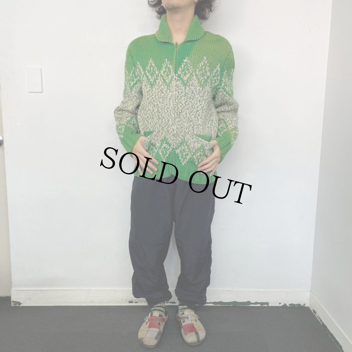 画像2: 60's〜70's ショールカラー カウチンニットカーディガン (2)