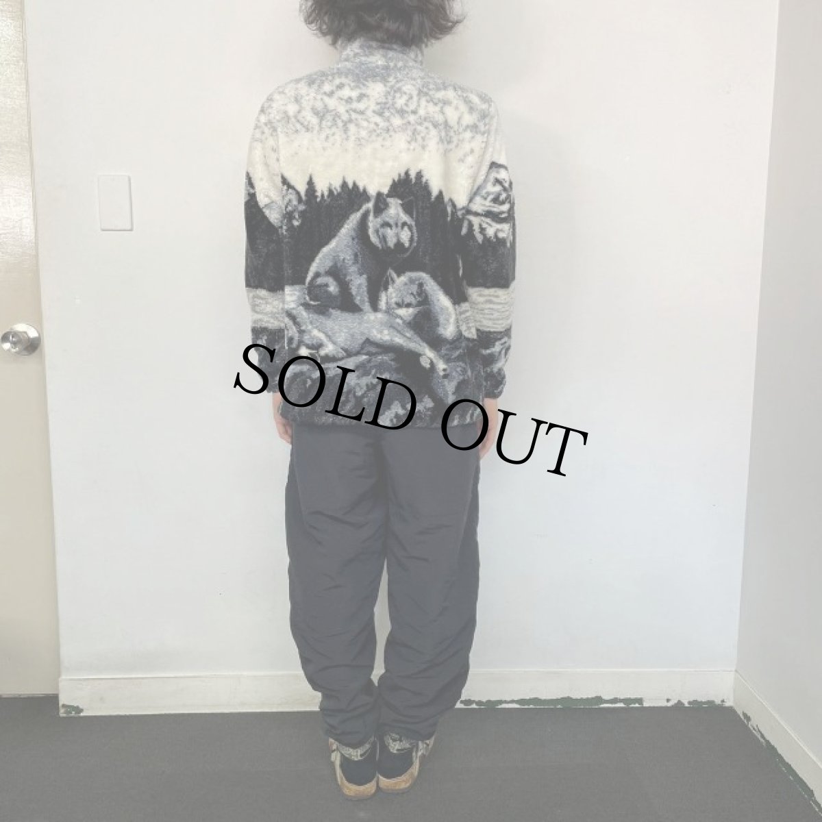 画像5: BLACK MOUNTAIN USA製 オオカミ柄 フリースジャケット S (5)