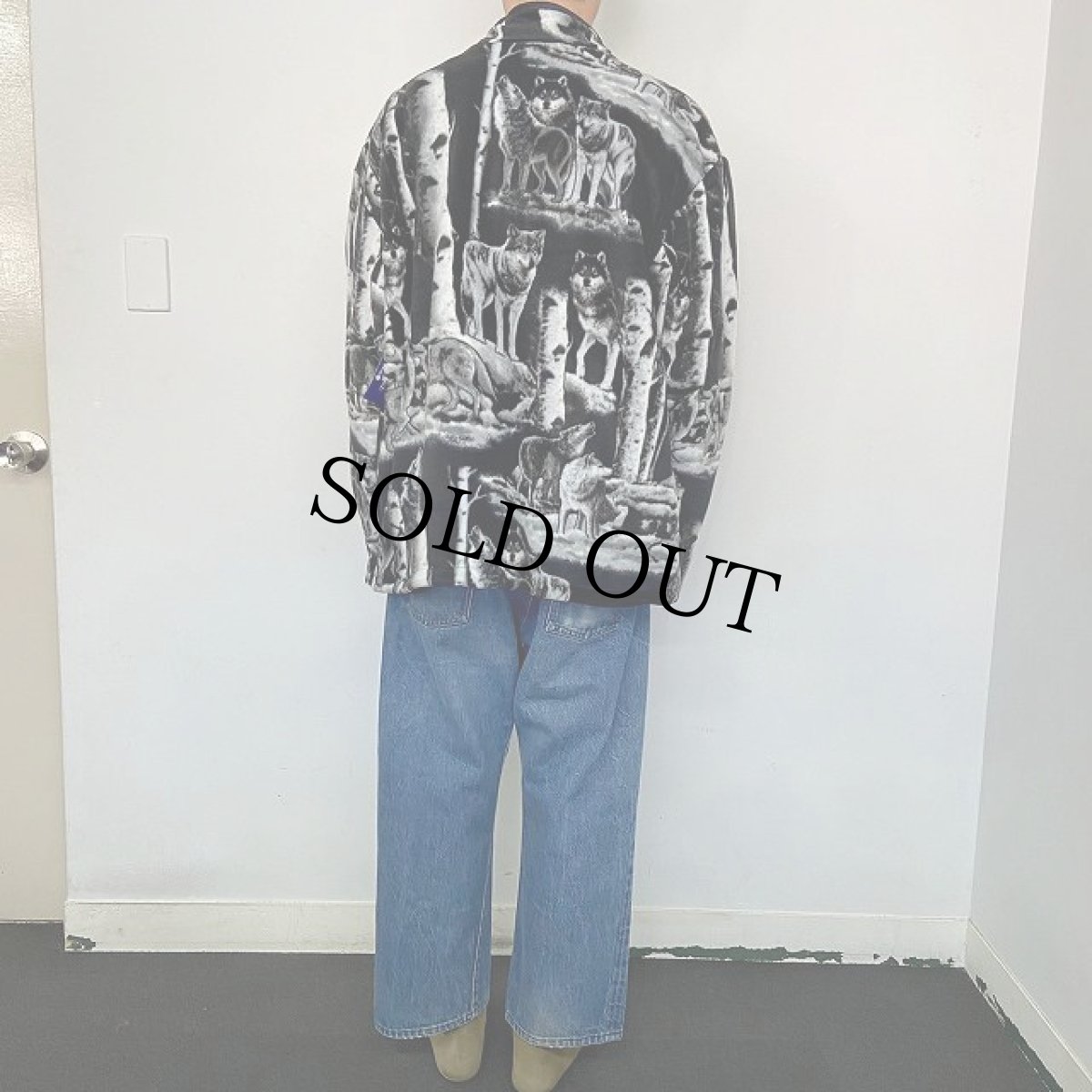 画像7: オオカミ柄 リバーシブル フリースジャケット XL (7)