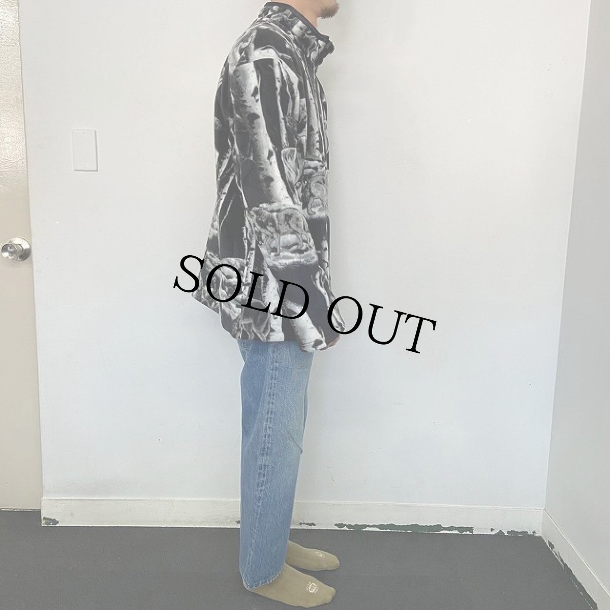 画像6: オオカミ柄 リバーシブル フリースジャケット XL (6)