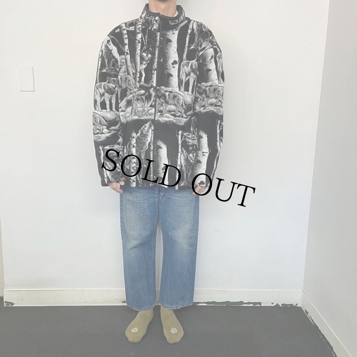 画像5: オオカミ柄 リバーシブル フリースジャケット XL (5)