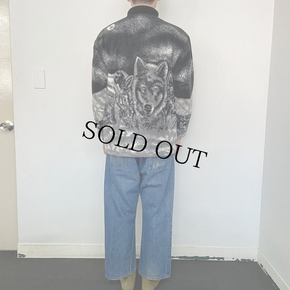 画像5: THE BEAR TRADING オオカミ柄 裏ボア フリースジャケット S (5)