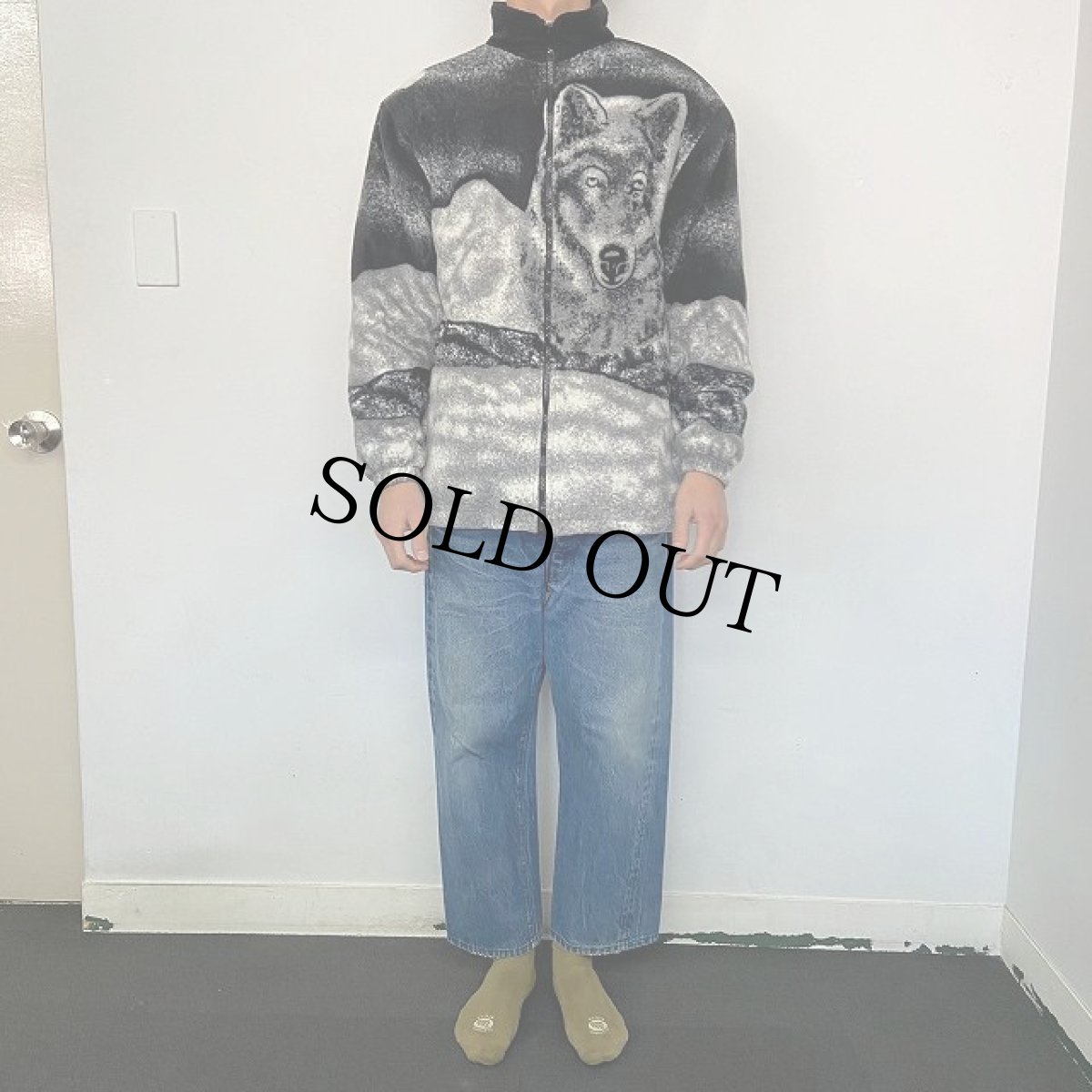 画像3: THE BEAR TRADING オオカミ柄 裏ボア フリースジャケット S (3)