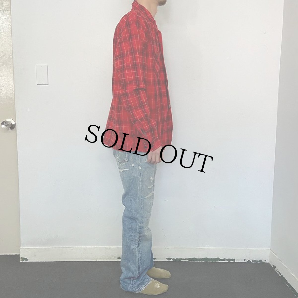 画像3: 50's〜 PERSONALITY チェック柄 オープンカラー プリントライトネルシャツ L (3)