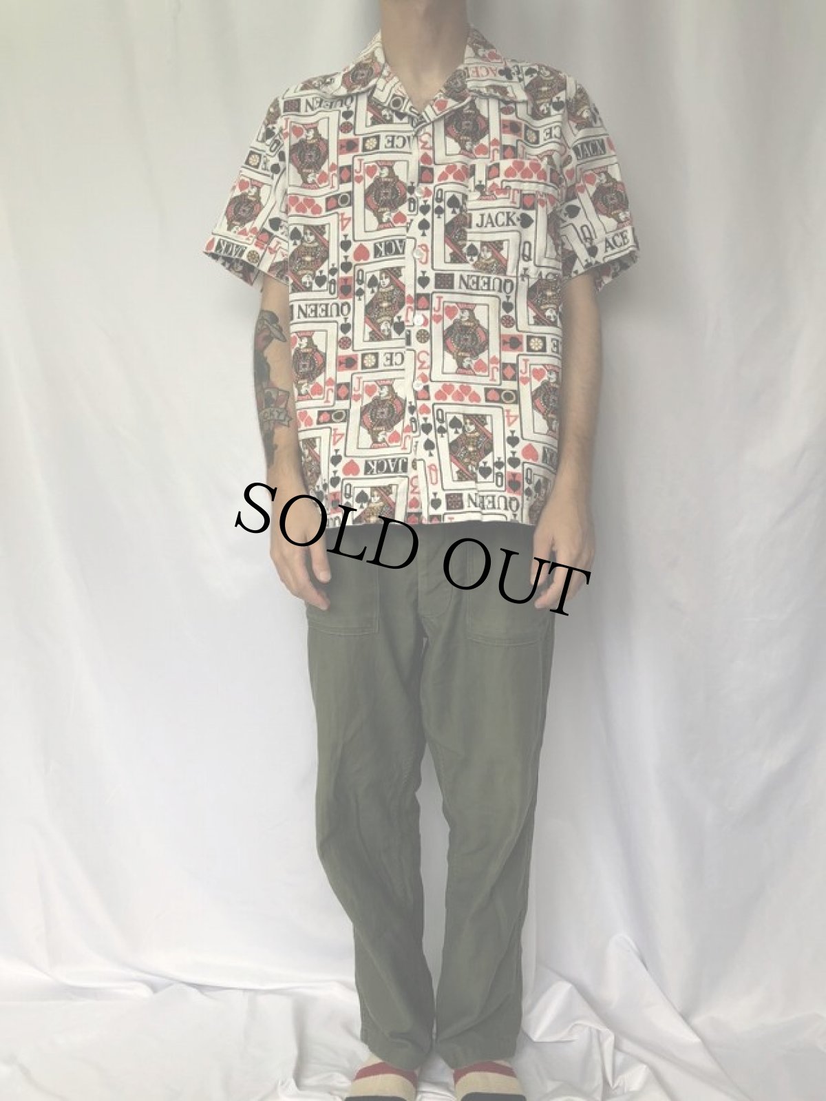 画像2: 60's トランプ柄 オープンカラーシャツ (2)