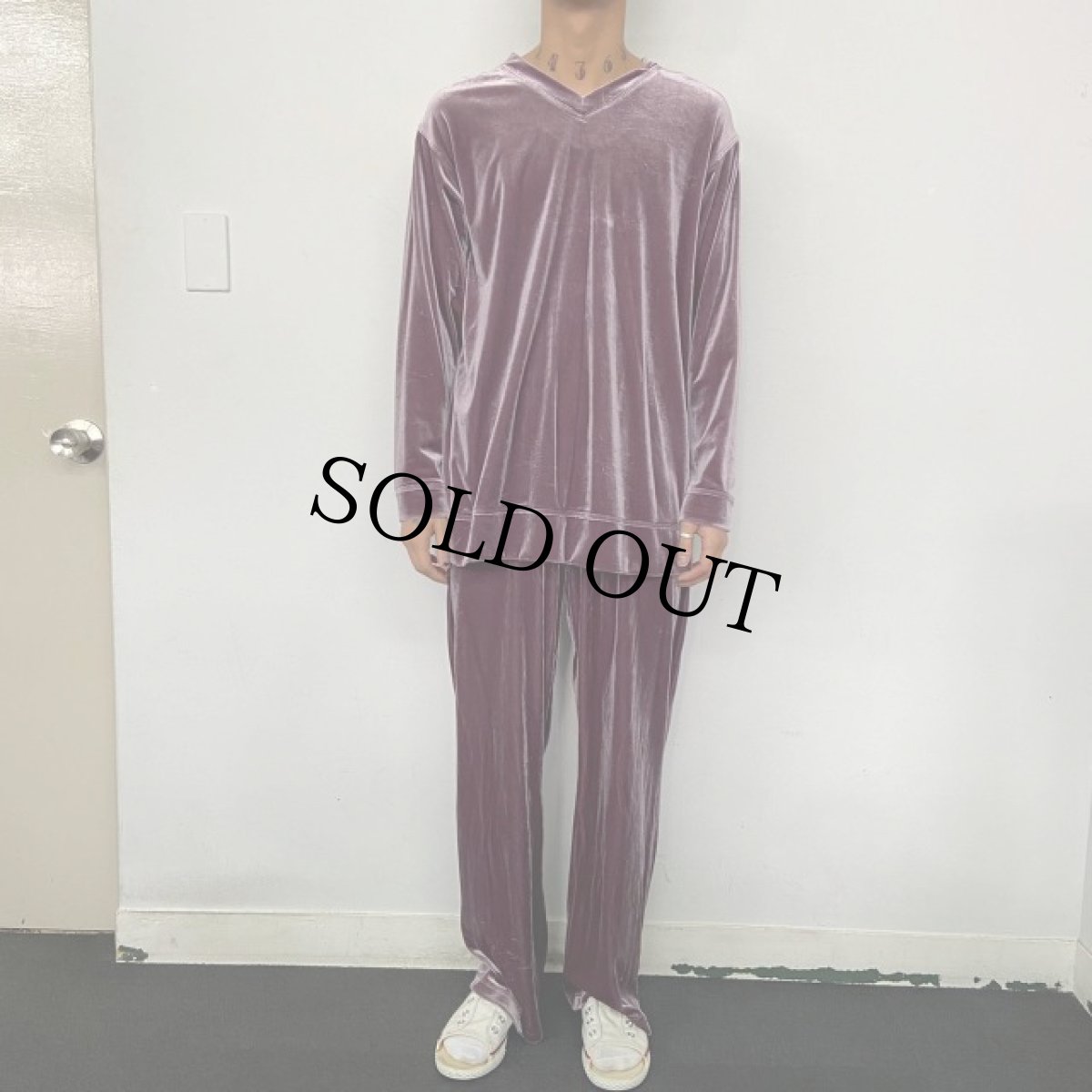 画像4: 90's CarolAnderron USA製 Vネックベロアシャツ&イージーパンツ SETUP (4)