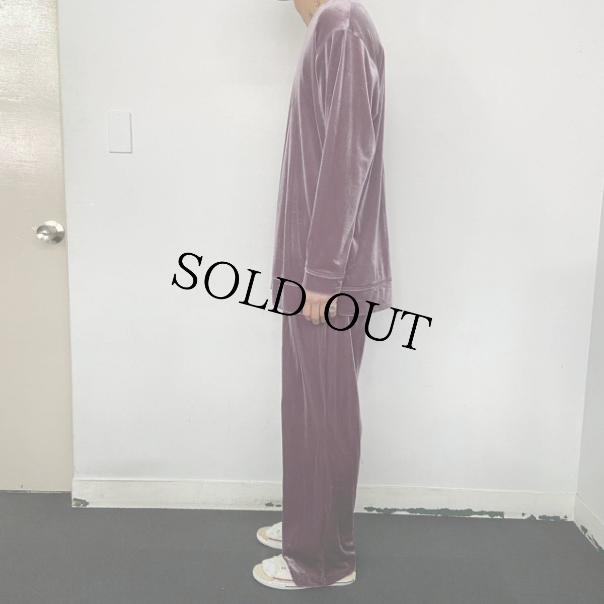 画像5: 90's CarolAnderron USA製 Vネックベロアシャツ&イージーパンツ SETUP (5)