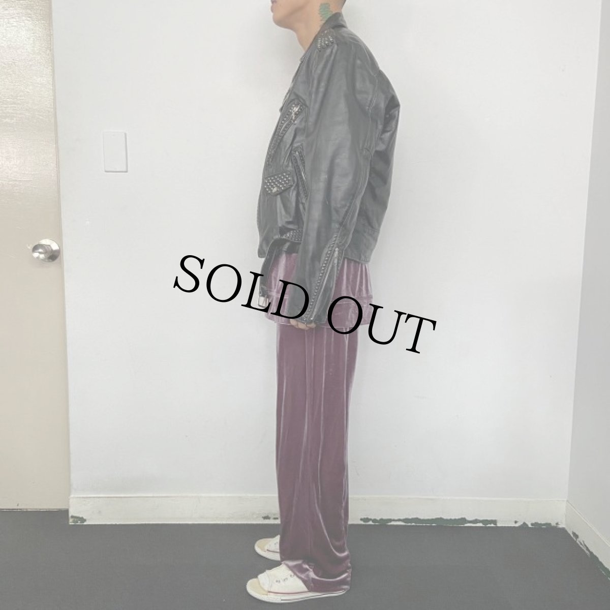 画像4: 70's Sears The Leather Shop USA製 スタッズカスタム ダブルライダースジャケット 42 (4)