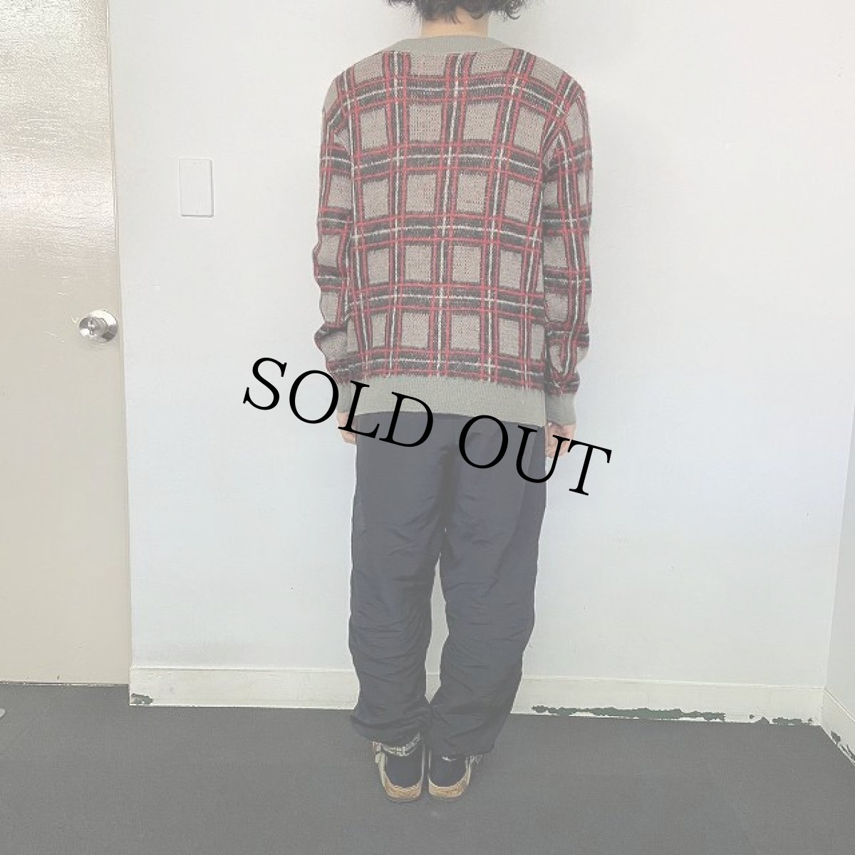 画像4: 60's RABHOR チェック柄モヘアニット デザインネックセーター L (4)